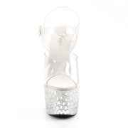 Pleaser ADORE-708MR-5 Platform Sandal (Clear/White-Silver)