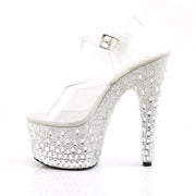 Pleaser ADORE-708MR-5 Platform Sandal (Clear/White-Silver)