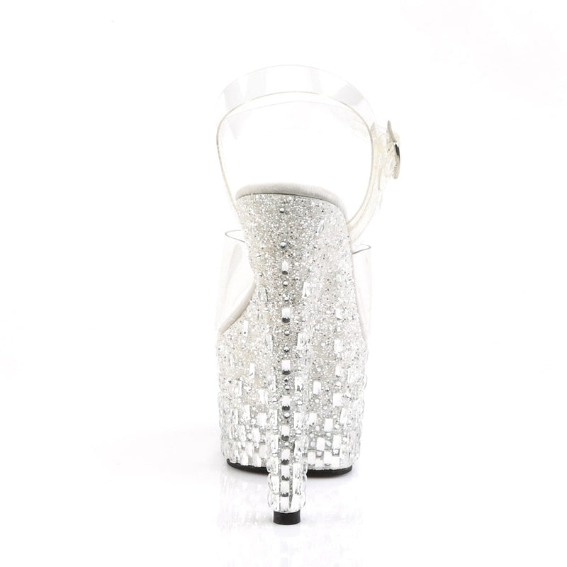 Pleaser ADORE-708MR-5 Platform Sandal (Clear/White-Silver)