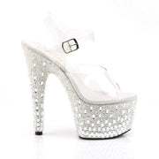 Pleaser ADORE-708MR-5 Platform Sandal (Clear/White-Silver)