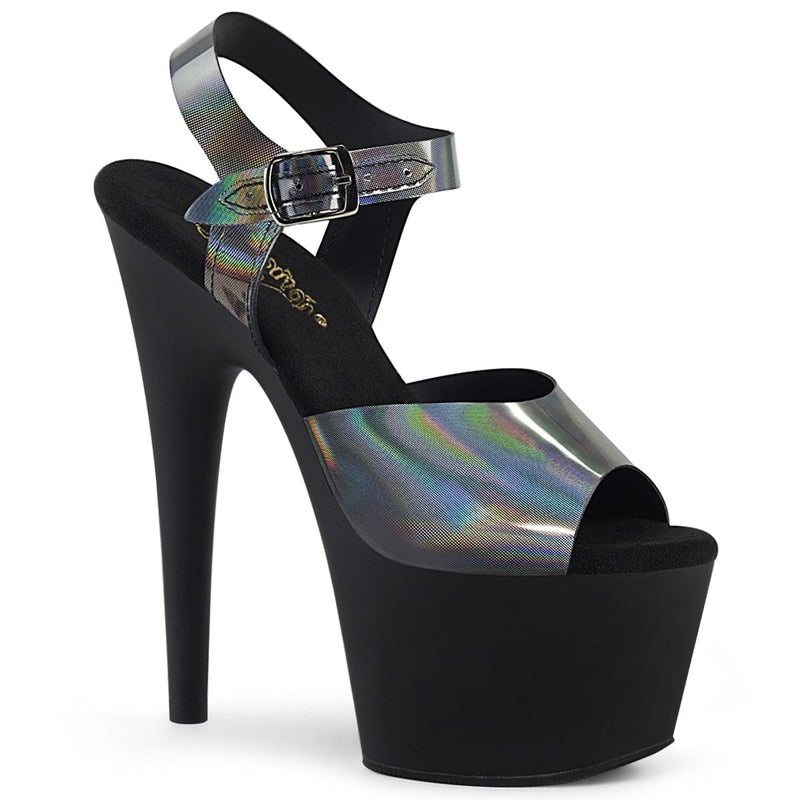Pleaser ADORE-708N-DT Platform Sandal (Pewter Hologram TPU/Black Matte)