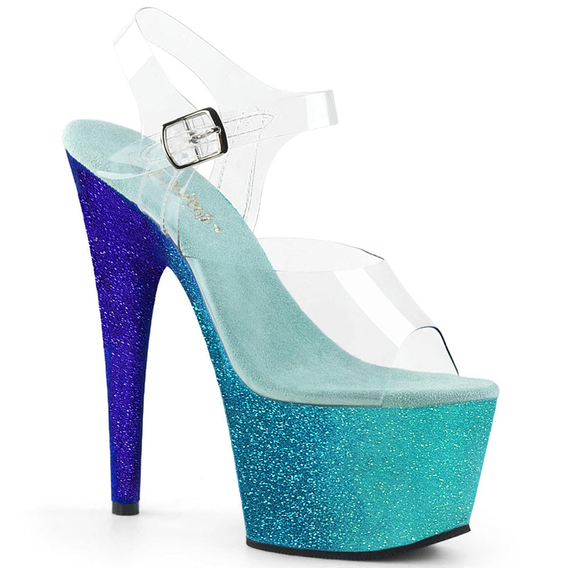 Pleaser ADORE-708OMBRE Platform Sandal (Clear/Aqua-Blue Ombre) 5