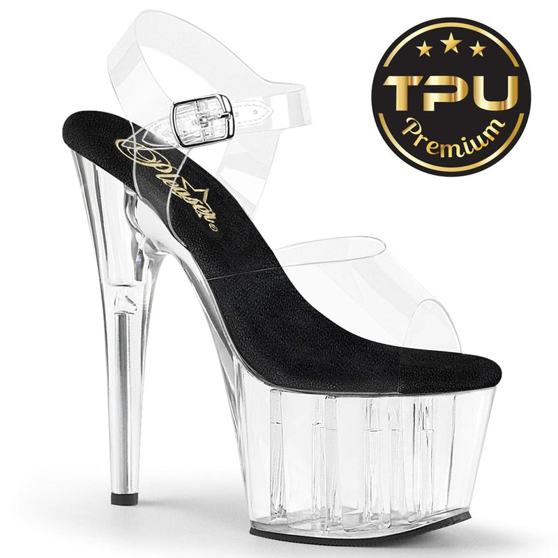 Pleaser ADORE-708PREM Platform Sandal (Clear TPU-Black/Clear)