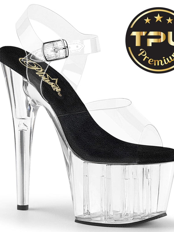 Pleaser ADORE-708PREM Platform Sandal (Clear TPU-Black/Clear)