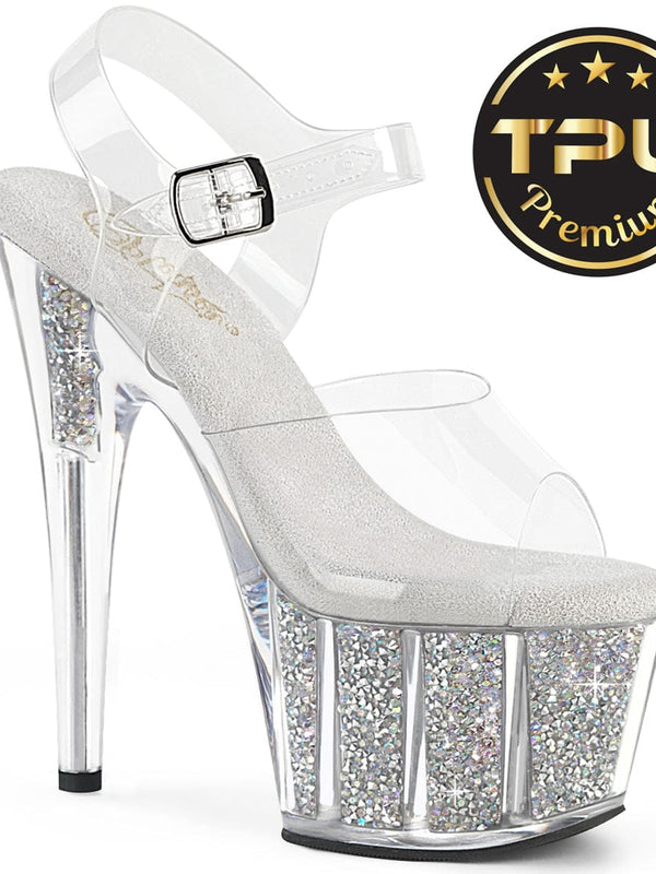 Pleaser ADORE-708PREM-RSI Platform Sandal (Clear/Clear-Silver AB Rhinestone)