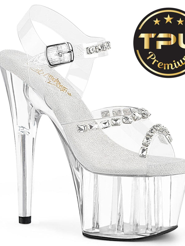 Pleaser ADORE-708PREM-STN Platform Sandal (Clear TPU/Clear)