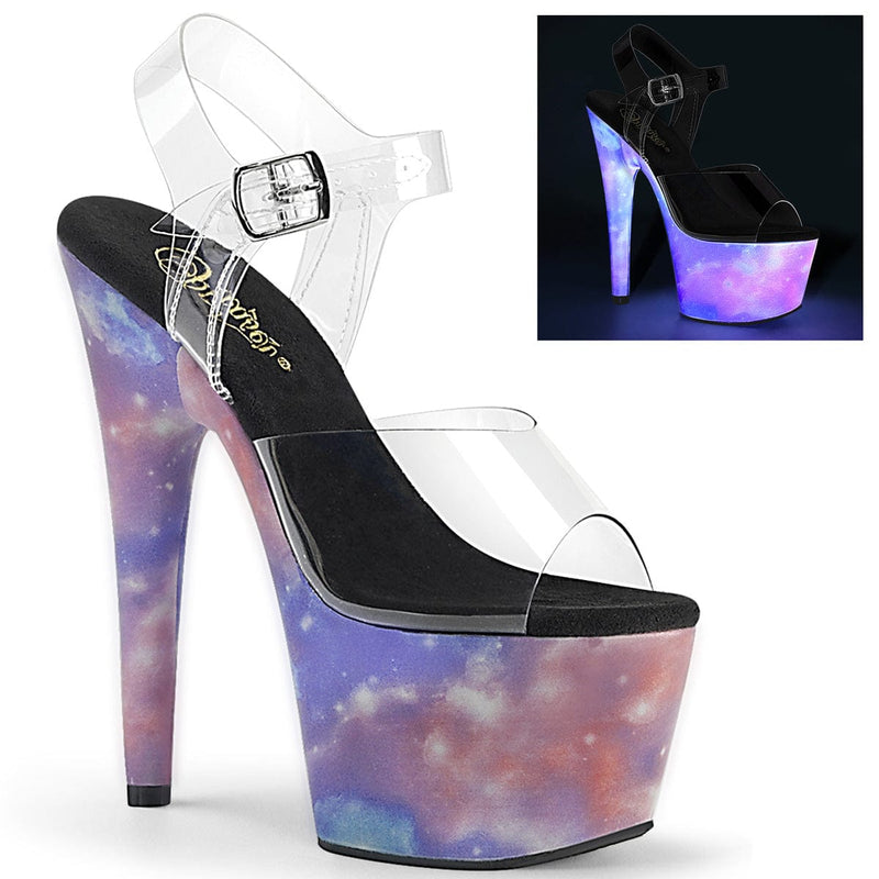 Pleaser ADORE-708REFL Platform Sandal (Clear/Purple-Blue Reflective)