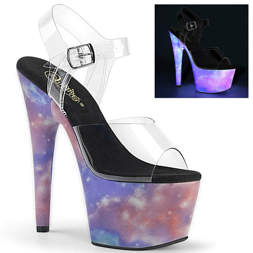 Pleaser ADORE-708REFL Platform Sandal (Clear/Purple-Blue Reflective)