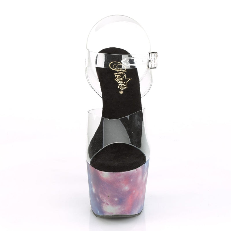 Pleaser ADORE-708REFL Platform Sandal (Clear/Purple-Blue Reflective)