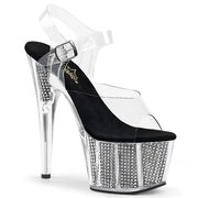 Pleaser ADORE-708SRS Platform Sandal (Clear/Black SRhinestone)