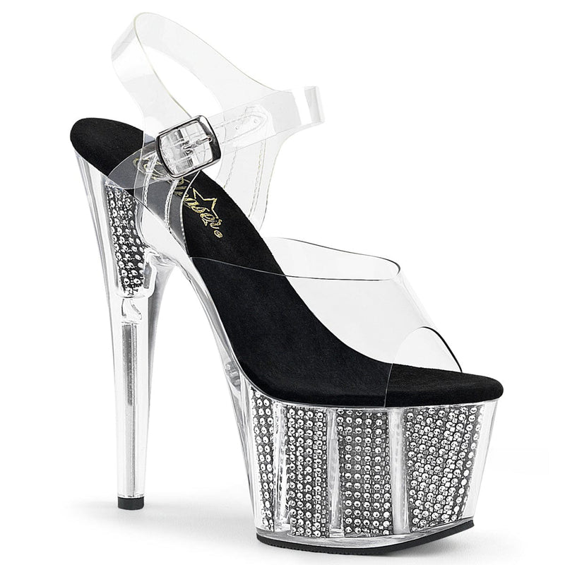 Pleaser ADORE-708SRS Platform Sandal (Clear/Black SRhinestone)