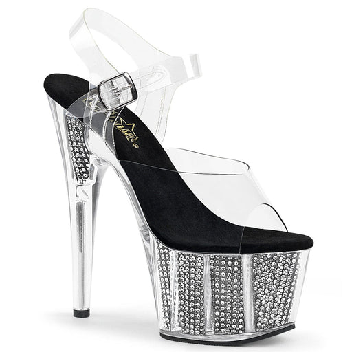 Pleaser ADORE-708SRS Platform Sandal (Clear/Black SRhinestone)