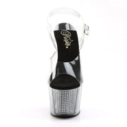 Pleaser ADORE-708SRS Platform Sandal (Clear/Black SRhinestone)