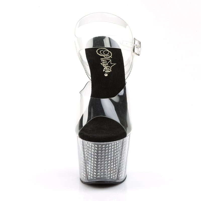 Pleaser ADORE-708SRS Platform Sandal (Clear/Black SRhinestone)