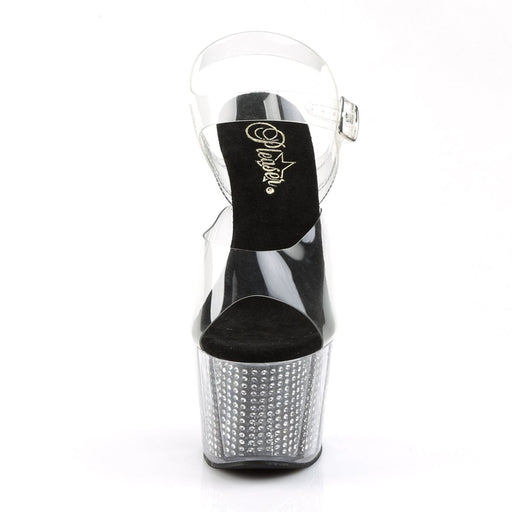 Pleaser ADORE-708SRS Platform Sandal (Clear/Black SRhinestone)