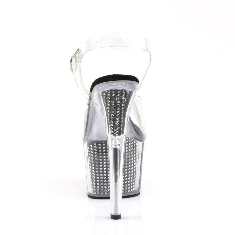 Pleaser ADORE-708SRS Platform Sandal (Clear/Black SRhinestone)