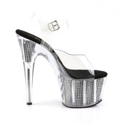 Pleaser ADORE-708SRS Platform Sandal (Clear/Black SRhinestone)