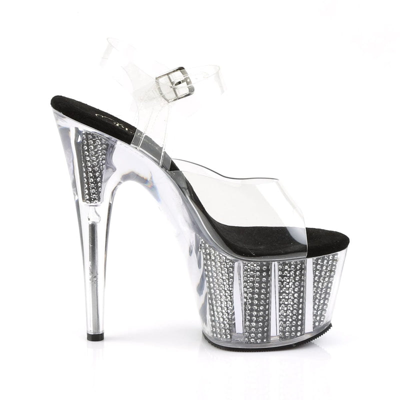 Pleaser ADORE-708SRS Platform Sandal (Clear/Black SRhinestone)