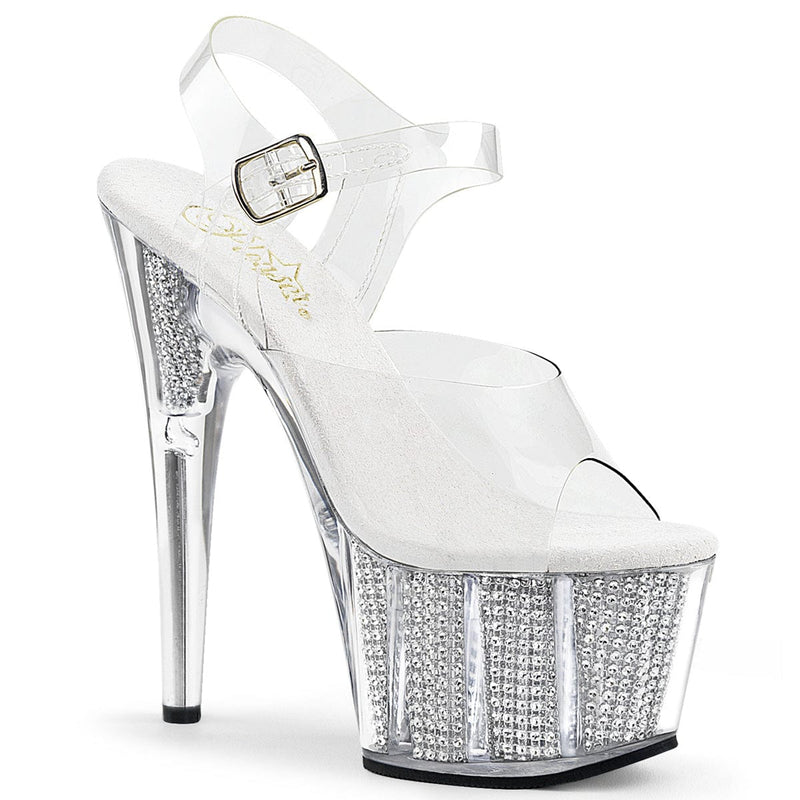 Pleaser ADORE-708SRS Platform Sandal (Clear/Silver SRhinestone)