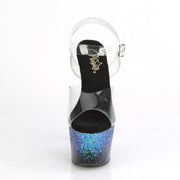 Pleaser ADORE-708SS Platform Sandal (Clear/Black-Blue Multi Glitter)