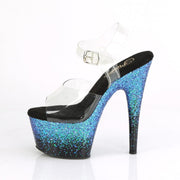 Pleaser ADORE-708SS Platform Sandal (Clear/Black-Blue Multi Glitter)