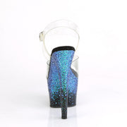 Pleaser ADORE-708SS Platform Sandal (Clear/Black-Blue Multi Glitter)