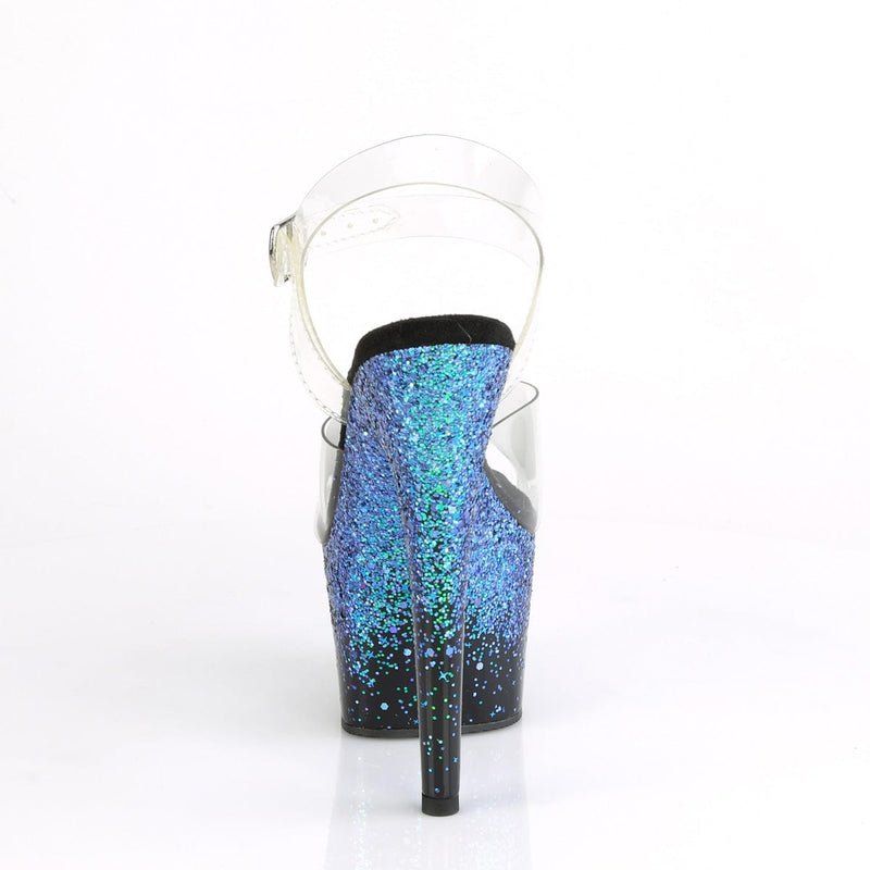 Pleaser ADORE-708SS Platform Sandal (Clear/Black-Blue Multi Glitter)