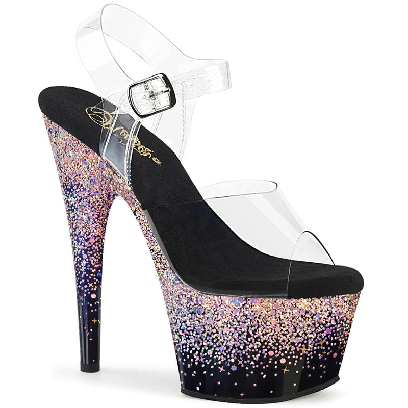 Pleaser ADORE-708SS Platform Sandal (Clear/Black-Dusty Blush Multi Glitter) 5
