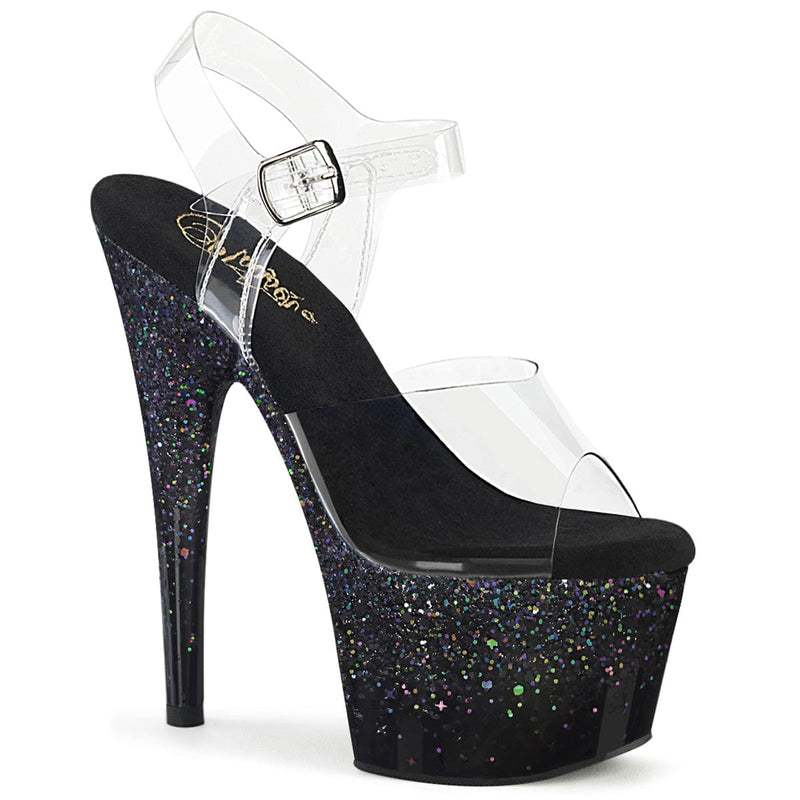 Pleaser ADORE-708SS Platform Sandal (Clear/Black Multi Glitter) 5