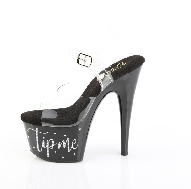 Pleaser ADORE-708TIP-02 Platform Sandal (Clear/Black-Silver Rhinestone)