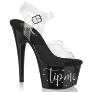 Pleaser ADORE-708TIP-02 Platform Sandal (Clear/Black-Silver Rhinestone)