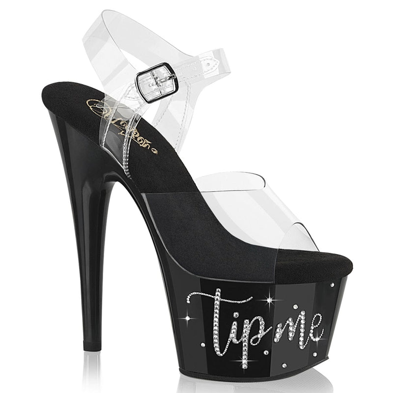 Pleaser ADORE-708TIP-02 Platform Sandal (Clear/Black-Silver Rhinestone)