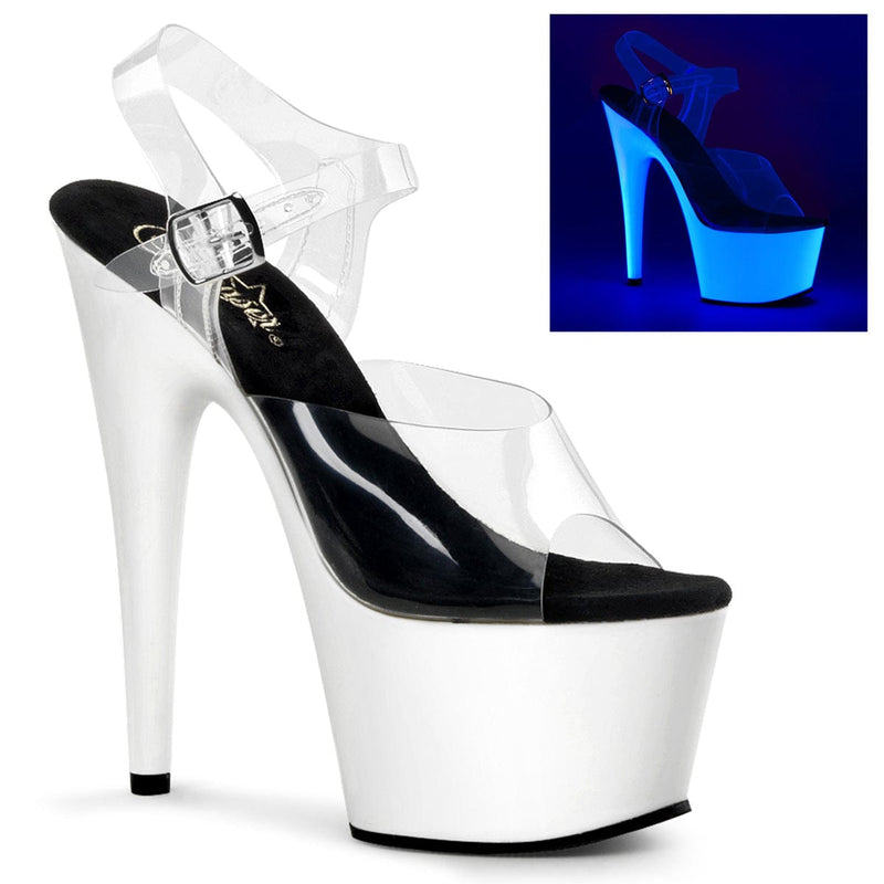 Pleaser ADORE-708UV Platform Sandal (Clear/Neon White)