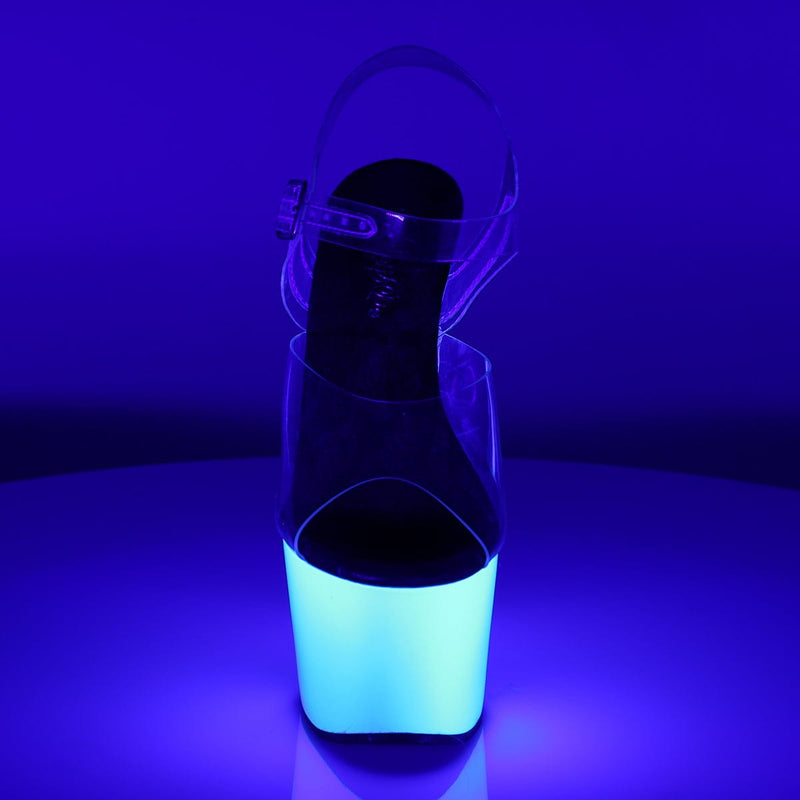 Pleaser ADORE-708UV Platform Sandal (Clear/Neon White)