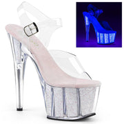 Pleaser ADORE-708UVG Platform Sandal (Clear/Neon Opal Glitter)