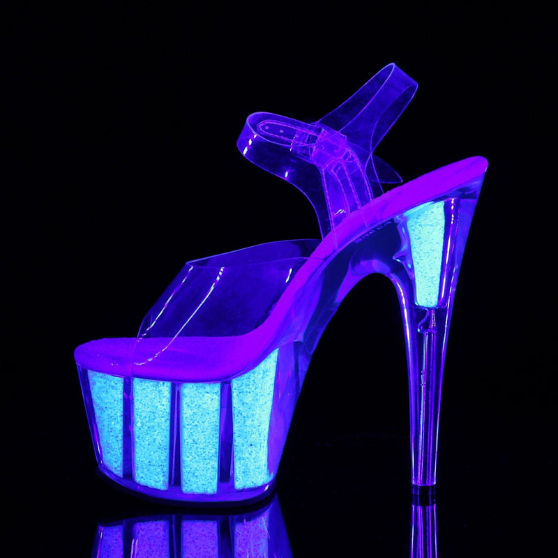 Pleaser ADORE-708UVG Platform Sandal (Clear/Neon Opal Glitter)