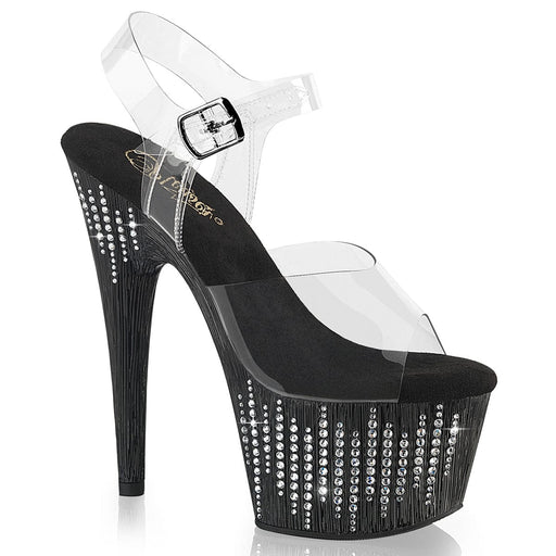 Pleaser ADORE-708WFRS Platform Sandal (Clear/Black-Silver Rhinestone)