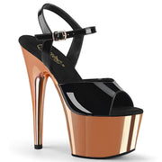 Pleaser ADORE-709 Platform Sandal (Black Patent/Rose Gold Chrome) 5