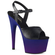 Pleaser ADORE-709BP Platform Sandal (Black Faux Leather/Blue-Purple Ombre)