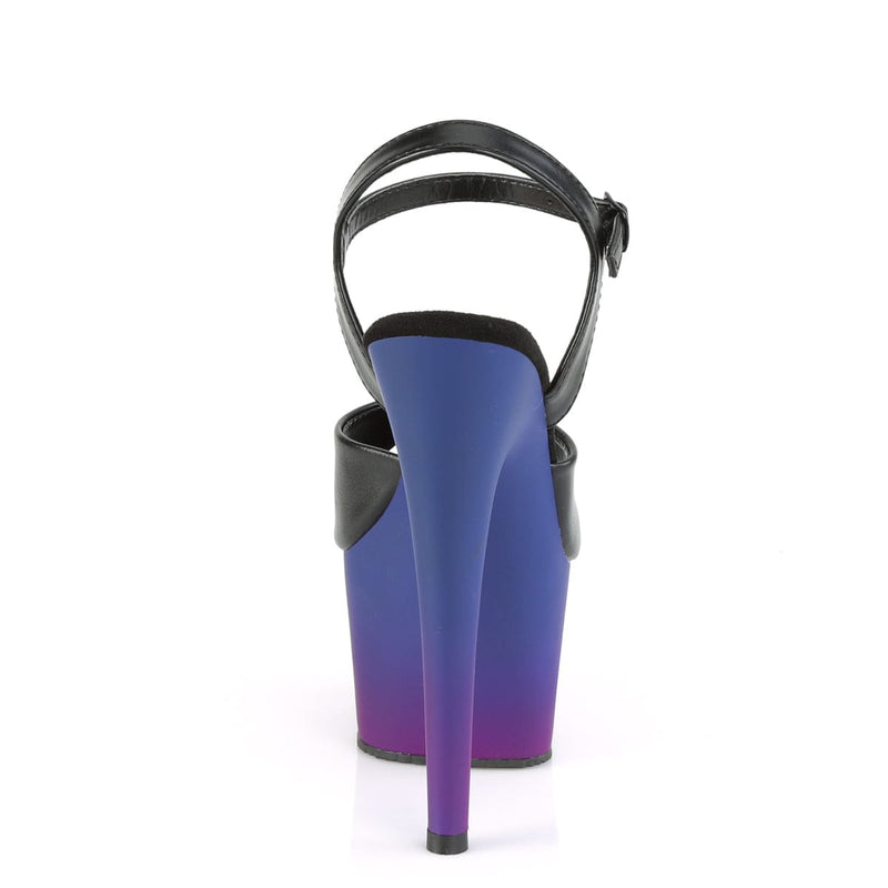 Pleaser ADORE-709BP Platform Sandal (Black Faux Leather/Blue-Purple Ombre)