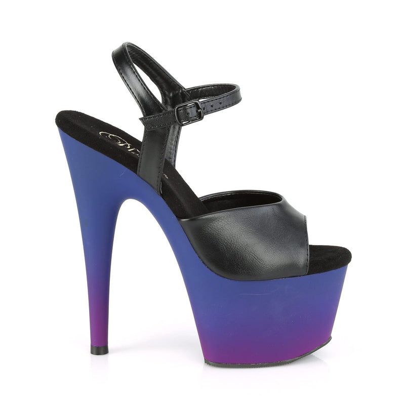 Pleaser ADORE-709BP Platform Sandal (Black Faux Leather/Blue-Purple Ombre)