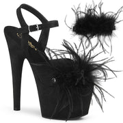 Pleaser ADORE-709F Platform Sandal (Black Faux Suede-Feather/Black Faux Suede)
