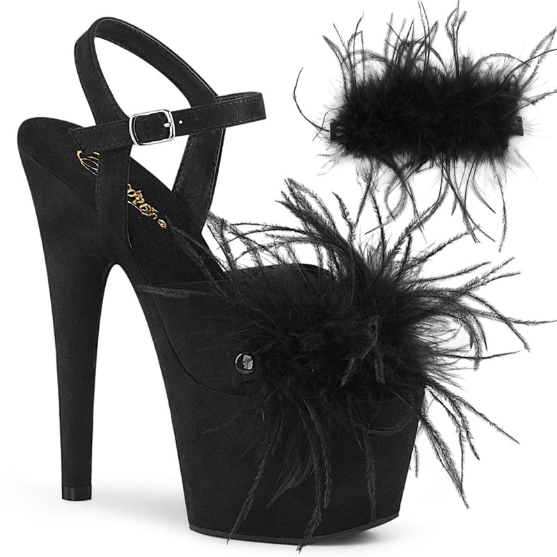 Pleaser ADORE-709F Platform Sandal (Black Faux Suede-Feather/Black Faux Suede)