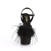 Pleaser ADORE-709F Platform Sandal (Black Faux Suede-Feather/Black Faux Suede)
