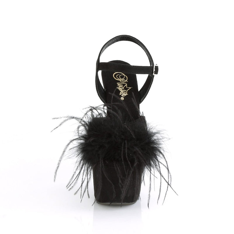 Pleaser ADORE-709F Platform Sandal (Black Faux Suede-Feather/Black Faux Suede)