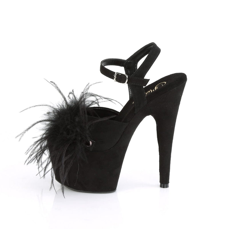 Pleaser ADORE-709F Platform Sandal (Black Faux Suede-Feather/Black Faux Suede)