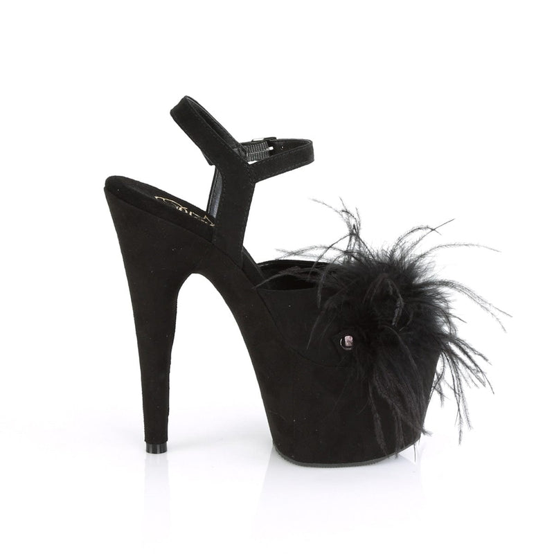 Pleaser ADORE-709F Platform Sandal (Black Faux Suede-Feather/Black Faux Suede)