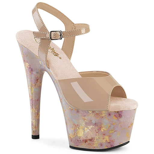 Pleaser ADORE-709MB Platform Sandal (Nude Patent/Blush-Gold Marble)