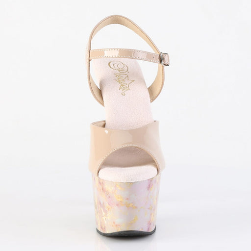Pleaser ADORE-709MB Platform Sandal (Nude Patent/Blush-Gold Marble)