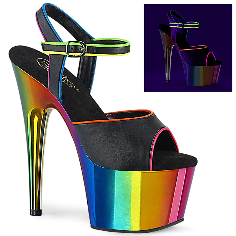 Pleaser ADORE-709RC-02 Platform Sandal (Black Faux Leather/Rainbow Chrome) 5